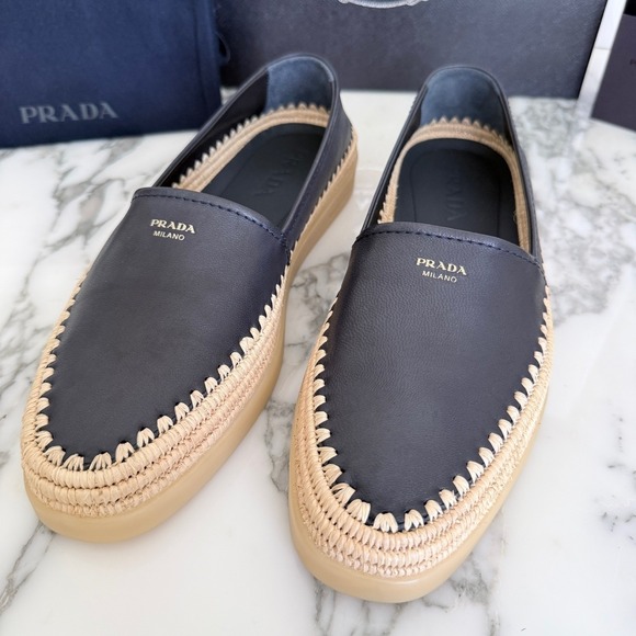 Prada Other - Prada Nappa Leather Mens Loafers Blue Espadrille Rope Trim SlipOn 2DG156 US8